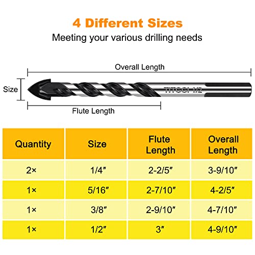5-Piece Masonry Drill Bit Set & Concrete Drill Bit Set, 5 Sizes, 1/4"-1/2" - size: 5 pcs 1/4"-1/2" Masonry Drill Bit Set
