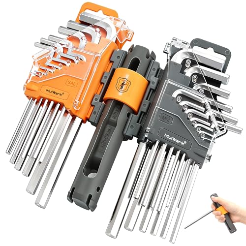 MULWARK 27-Piece Allen Wrench Set Metric and SAE Hex Key Set with L-to-T Torque Handle, CR-V Steel for Auto, Bike, Furniture and Machinery - style: 27 pcs Metric SAE