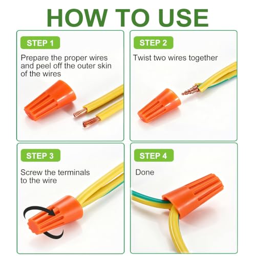 100PCS Electrical Wire Caps Wire Connectors Nuts Kit, 22-10AWG Insulating Insert Twist Wire Connectors with Spring, Screw on Terminals Assortment Set Quick Connection - size: 100pcs