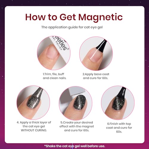 Beetles Cat Eye Gel Nail Polish Set, 6 Colors Glitter Gel Nail Kit - color: 0-0-Cute Cat Eyes