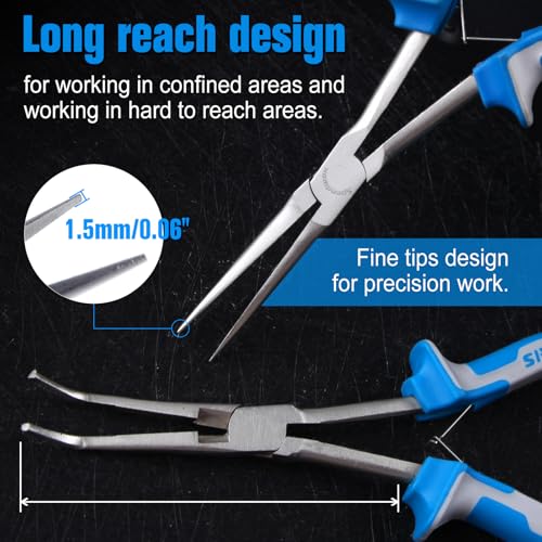 SPEEDWOX Long Reach Bent & Needle Nose Pliers with Smooth & Serrate Jaw - style: 2PCS Needle Nose Pliers