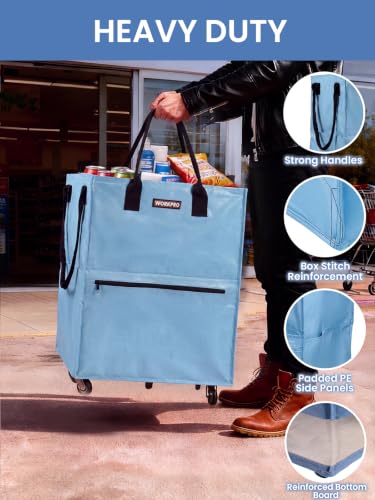 WORKPRO Large Rolling Grocery Bag, 36-Gallon Rolling Tote with 5 Wheels - color: Dusty Blue, size: Large