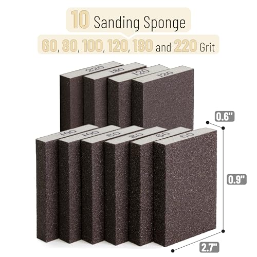 Bates- Drywall Sanding Blocks, 10 Pack, 60/80/100/120/180/220 Grit Assortment, Drywall Sanding Sponge for Wood, Washable & Reusable - size: 10 Pack, 60/80/100/120/180/220 Grit