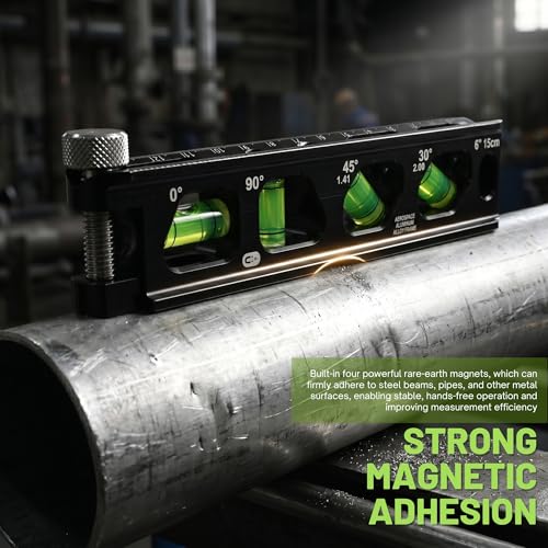Torpedo Level, Small Level Tool, Mini Magnetic Nivel Leveler, 6" Aluminum Alloy Bubble Leveling Tool, Four Angles, for Plumbing Conduit, Metric and SAE