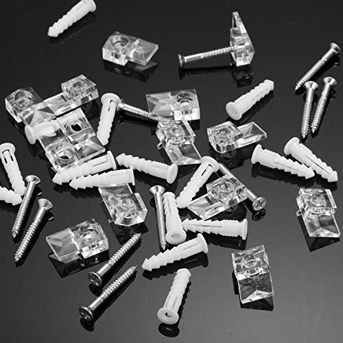 Blulu 20 Pack Glass Mirror Holder Clips for Wall Mounting | Glass Mirror Hanging Kit, Offset 0.24 Inch/ 6 mm, Hanging Retainer Fasteners with Screws and Anchors, for Fixing Cabinet Door - style: Classic Style