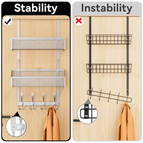 Kaiferty Over The Door Hooks Organizer, Coat Rack Over The Door Storage Hanger Towel Rack, Back of Door Storage Organizer for Bathroom,Bedroom,Kitchen,Office (Silver, 3-Tier) - color: Silver, size: 3-Tier
