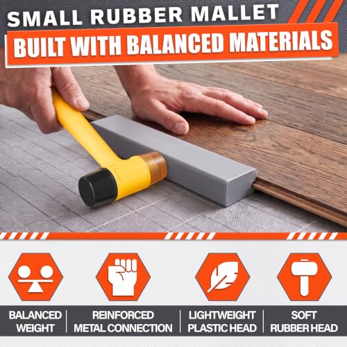 Small Rubber Mallet Hammer 1", 25mm Two Sided Head, 9.8 Inch Handle - color: Yellow