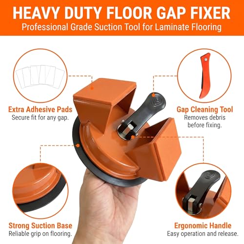 Heavy Duty 45° Floor Gap Fixer Tool | Iron Construction with Enhanced Suction Cup | Includes Slot Cutter & 5 Sticky Pads | Laminate & Vinyl Flooring Gap Repair & Installation Tool