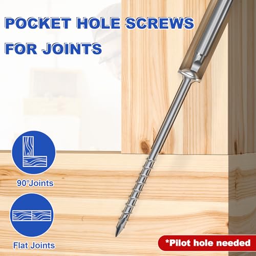 #8 Pocket Hole Screws 1-1/4 Inch, 100Pcs Coarse Thread Wood Screws, Square Drive, Washer Head, 4-Layer Coating, Drive Bit Included (Silver) - color: Silver, size: #8 x 1-1/4"