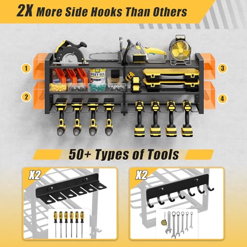Power Tool Organizer Wall Mount, 350LBS Capacity, 3 Tier, 8 Drill Holders - size: 32.8" Width 3-Tier
