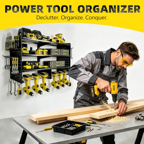 Power Tool Organizer Wall Mount, 4 Tier Heavy Duty Tool Storage Rack