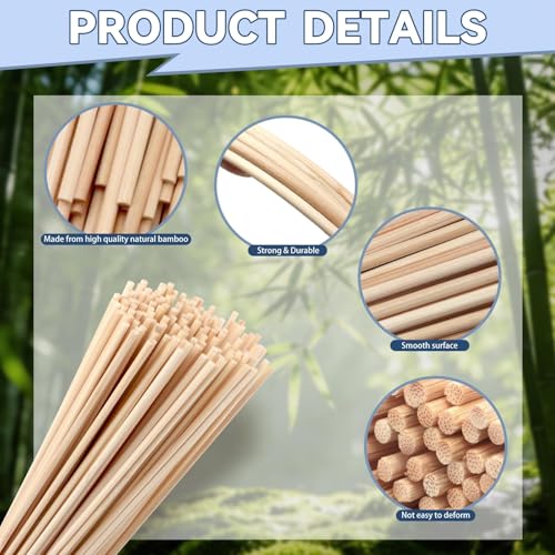 200 Pcs Wooden Dowel Rods, 1/8 x 12 Inch Bamboo Sticks for Crafts - size: 1/8 x 12"