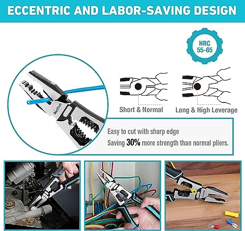 DURATECH 6-in-1 Linesman Pliers, 8.5" Multipurpose Combination Pliers with Wire Stripper/Crimper/Cutter Function, Heavy Duty Side-Cutting Pliers for Crimping, Stripping, Shearing, Screwing