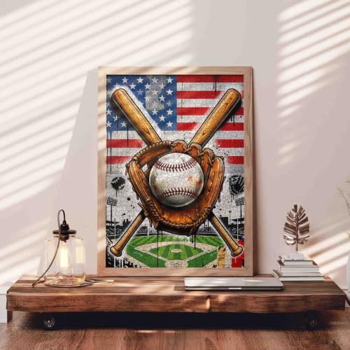 Baseball Field Patriotic America Flag 1000 Piece Jigsaw Puzzles for Adults - color: Sports 03