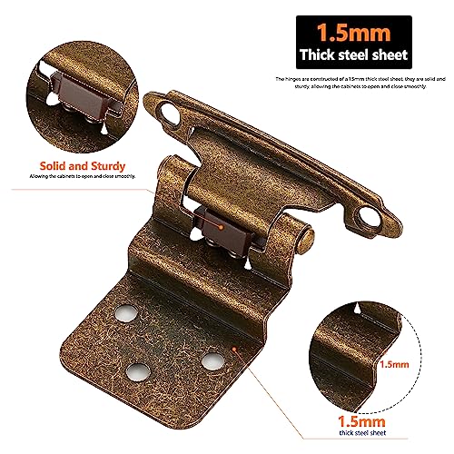 Ravinte 3/8" Inset Antique Brass Cabinet Hinges 10 Pack (5 Pairs) - color: Antique Brass