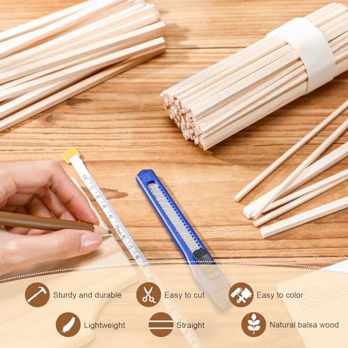 Yulejo 215 Pieces Balsa Wood Sticks Wooden Dowel Rods Square Hardwood Unfinished Wooden Strips for DIY Molding Crafts Projects Making(1/8, 3/16, 1/4 Inch) - size: 1/8, 3/16, 1/4 Inch