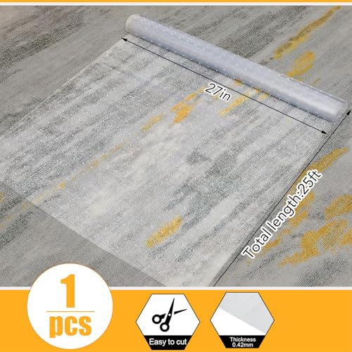 Tinideya 1 Roll 27 in x 25 ft x 0.017 in Clear Plastic Floor Protector PVC Runner with Grippers Non Slip Stain Resistant Floor Mat Ribbed Covering for Carpet Rug High Traffic Hallway Entrance - size: 5" x 2'4" (NA)