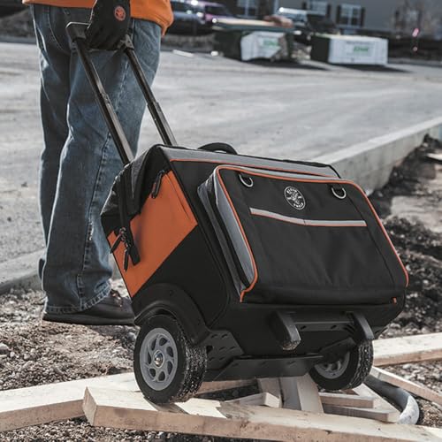 Klein Tools 55452RTB Tool Bag, Water Resistant Tool Storage Organizer Rolls on Rugged 6-Inch Wheels, 24 Pockets, Load Tested to 200-Pound - size: Rolling Tool Bag