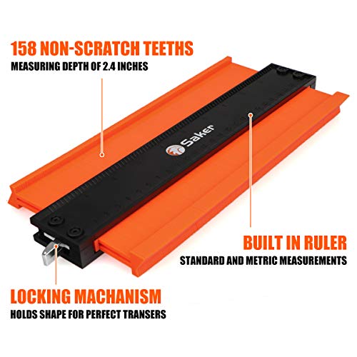 Saker Contour Gauge Profile Tool with Adjustable Lock 10 Inch Orange | Gifts for Men Women Father Dad Boyfriend Husband,Precisely Copy Irregular Shape Duplicator,Cool Gadgets for Woodworking - style: 10 INCH