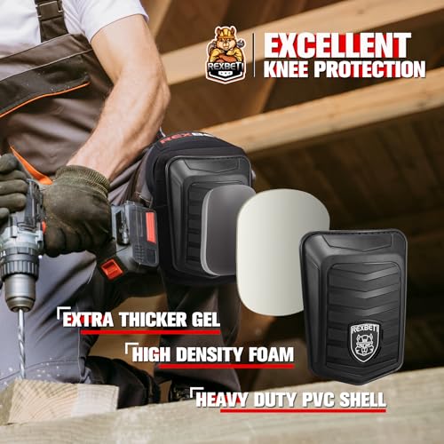 REXBETI Knee Pads for Men, Anti-slip Construction Gel Knee Pads for Work - color: Black&Black