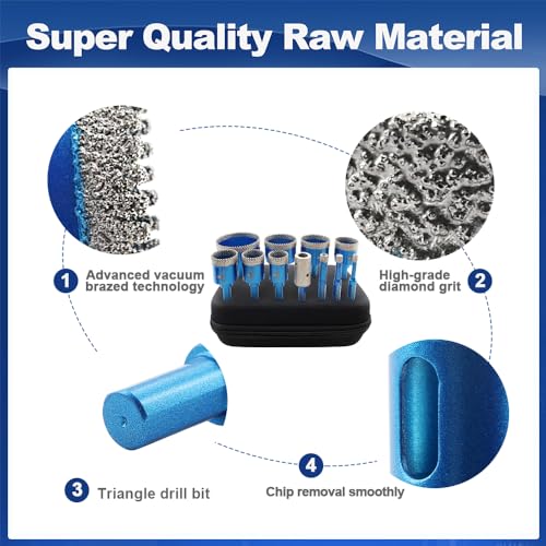 Tile Hole Saw Kit Diamond- BRSCHNITT 11pcs Diamond Core Drill Bit for Porcelain Tile Ceramic Marble Granite Drilling Triangle Shank - size: 6/8/10/25/28/32/35/45/50/65D+20F