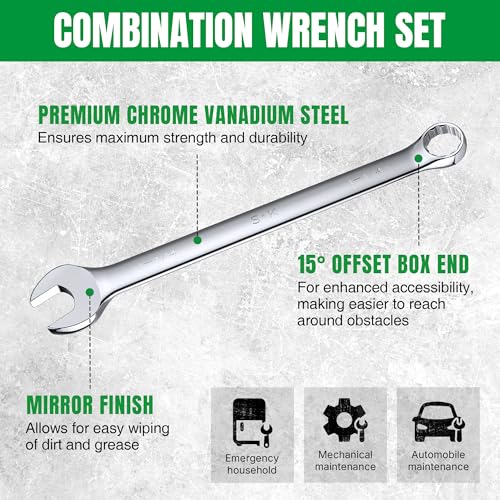 SK Combination Wrench Set, SAE 1/4" to 1-1/4", 18-Piece, Premium CR-V Steel - size: SAE 6.35 to 31.75 mm