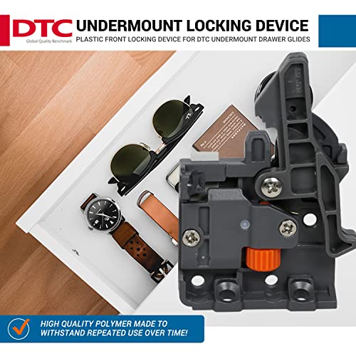 6 Pairs of DTC Undermount Drawer Slide Plastic Front Locking Device, Grey with Screws Included