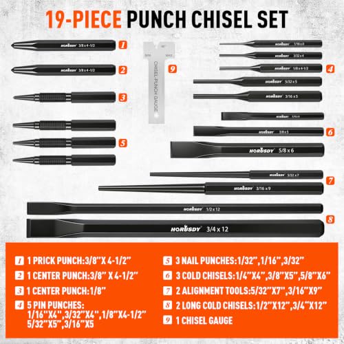 19-Piece Punch and Chisel Set, Pin Punches, Center Punch, Alignment Tools - size: 19-Piece Multi-Tool Set(New Version)
