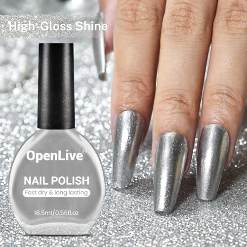OpenLive 16.5ml Glitter Silver Nail Polish Large Volume - color: Glitter Silver