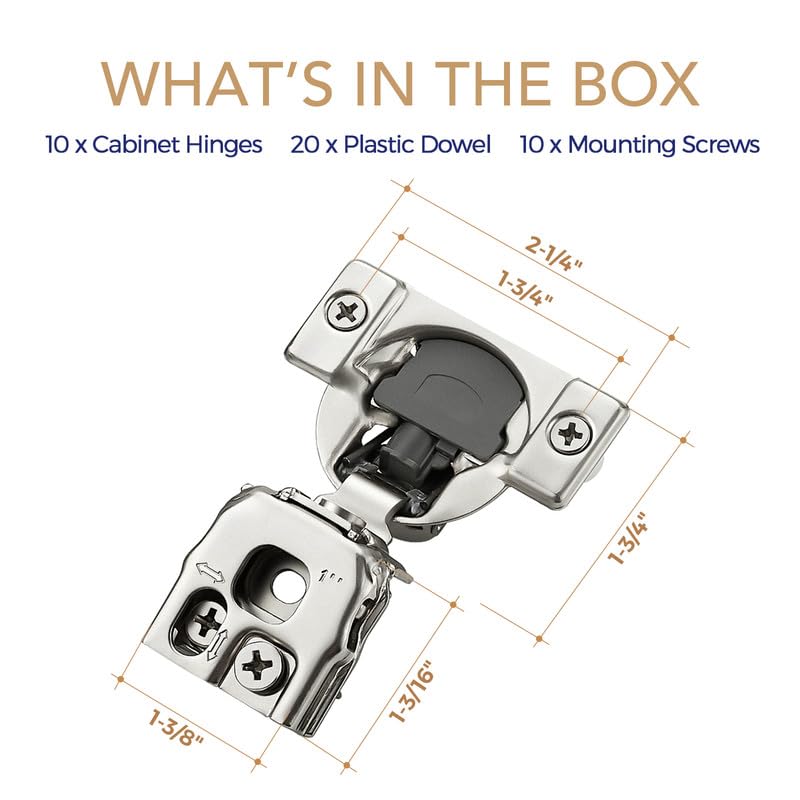 Soft Close Hinges for Kitchen Cabinet Hinges, 1 Inch Overlay, 10 Pack - size: 1 inch Overlay