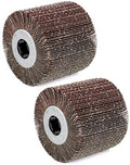 QWORK Flap Sanding Wheel, 2 Pack Wire Drawing Polishing Wheel, Aluminum Oxide Drum Burnishing Brush, 4.5" x 4" with 3/4"-4 Keyway (60 grit), Remove Rust/Weld Burr/Grinding, WD10347