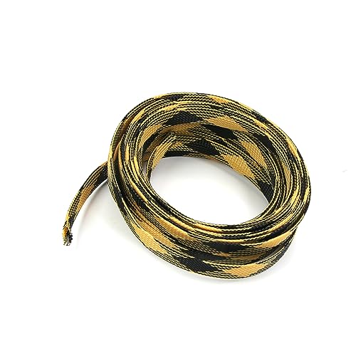 Othmro 5m/16.4ft PET Expandable Braid Cables Sleeving Flexible Wire Mesh Sleeve Black Yellow,for TV Audio PC Cords Protect from Pets Chewing - color: Black Yellow, size: 12mmx5m