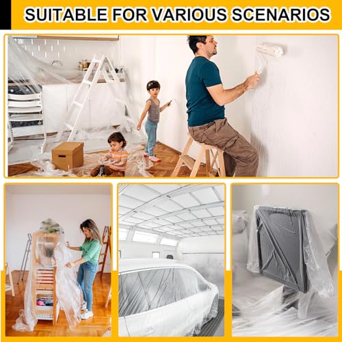 ZENOWICK 30 Pack Plastic Drop Cloth, 9x12 Ft Plastic Sheeting for Painting | Dust-Proof Tear-Resistant Painters Plastics Tarp Cloth for Furniture Floor Sofa Protector Cover Durable & Thick