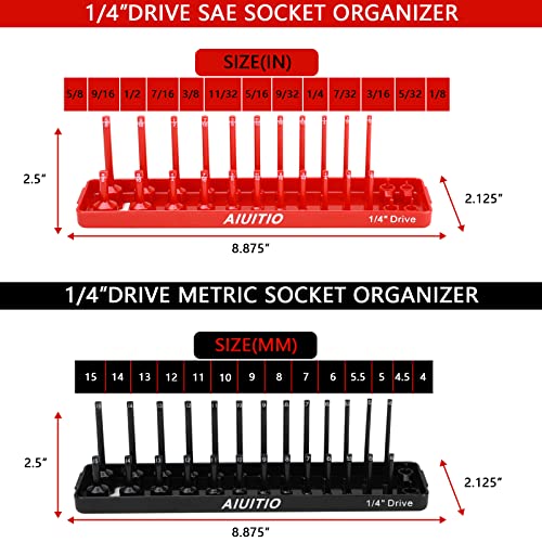 AIUITIO 8 Piece Metric & SAE Socket Organizer Tray Set, 1/4-Inch, 3/8-Inch & 1/2-Inch Drive Standard & Deep Socket Holders for Toolboxes, Store 176 Sockets - size: 176 Socket Capacity