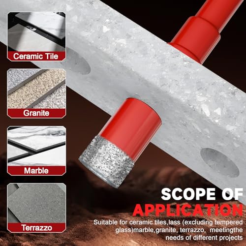 6PCS Diamond Hole Saw Drill Bit Set (1/4"-1/2") with 3/16'' Serrated Pilot Drill - for Ceramic, Glass, Tile, Marble, Granite - Dry/Wet Dual-Use, High-Precision Drilling - size: (1/4"-1/2")-6PCS