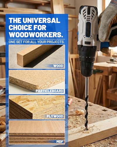 12” Extra Long Drill Bit Set, 10PCS Brad Point Drill Bits for Wood for Precise Woodworking with Laser Marks & Storage Case (1/8", 5/32", 3/16", 1/4", 5/16" 3/8", 7/16", and 1/2")