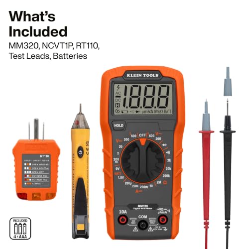 Klein Tools 69149P Electrical Test Kit with Digital Multimeter, Non-Contact Voltage Tester and Electrical Outlet Tester, Leads and Batteries - size: Manual-Ranging Kit