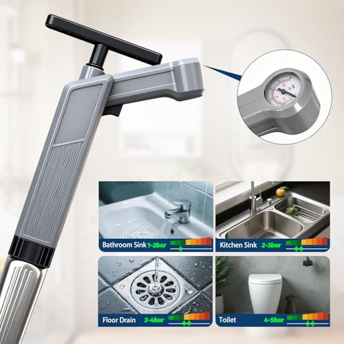 Toilet Plungers for Bathroom Heavy Duty, High Pressure Toilet Auger Air Drain Blaster with Real-Time Toilet Snake Drain Clog Remover,Toilet Unclogger Tool,Sink Shower Tubs Plumbing Clogs (Gray) - color: Gray
