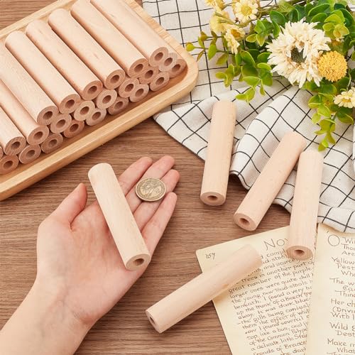 OLYCRAFT 30Pcs 4x0.9 Inch Hollow Wood Sticks Round Wooden Dowel Rod with 0.4 Inch Hole Unfinished Beech Wood Rods Natural Wood Round Rods for DIY Crafts Arts Projects - size: 10.2cm