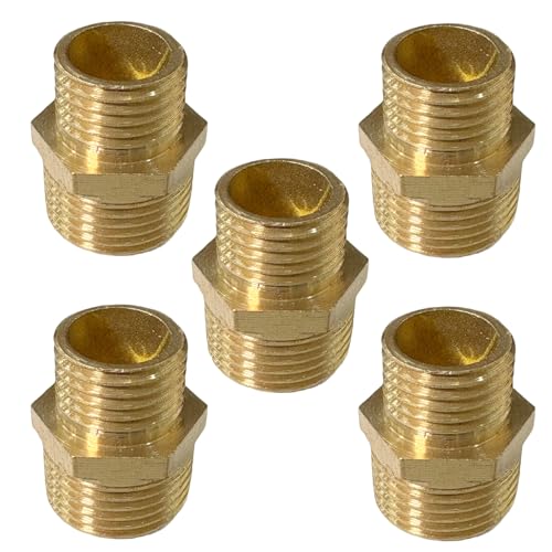 3/8" x 1/4" Male Threaded Hex Nipple Reducer Brass NPT Pipe Fitting Adapter Straight Connectors Pack of 5 - size: 3/8" x 1/4" -5 Pack