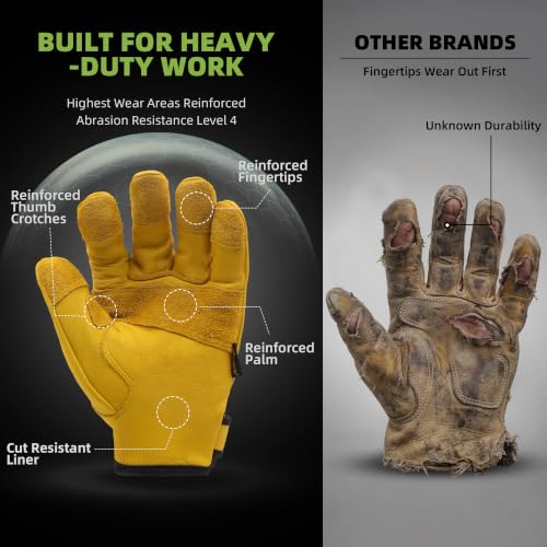 Schwer Pro Max ANSI A9 Cut Resistant Leather Work Gloves, PM3401, XXL - size: XX-Large