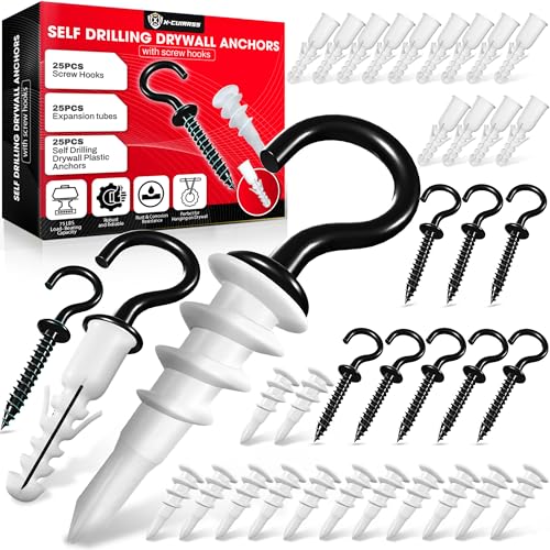 25PCS Screw Hooks + Self-Drilling Drywall Anchor, Expansion Tubes