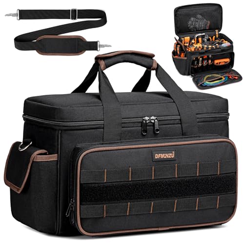 Tool Bags for Men, 17 Inch Heavy Duty, 20 Pockets, Wide Mouth | Full-opening design, 900D Oxford and shoulder strap for worksites, for electricians, mechanics, carpenters and HVAC techs