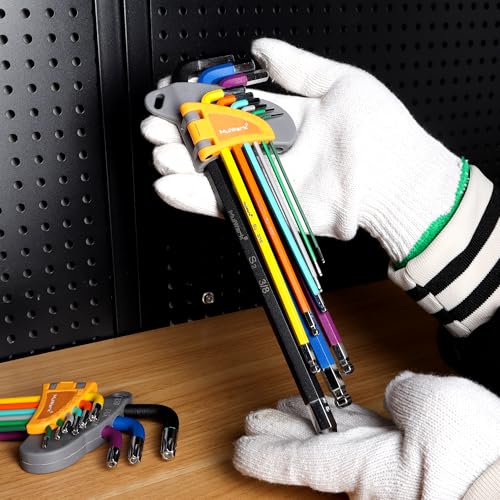 MULWARK 28 PCS Allen Key Set, Long Arm Ball End Hex Key Wrench Set with T-Handle | SAE 1/16–3/8, Metric 1.5–10mm, Torx T10–T50 | S2 Steel Allen Wrenches Set - style: 28 pcs Metric SAE Torx