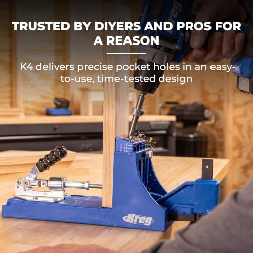 Kreg K4 Pocket Hole Jig - Adjustable, Versatile Jig for Strong Joints - Create Perfect, Rock-Solid Joints - Easily Adjustable Drill Guides - For Materials 1/2" to 1 1/2" Thick