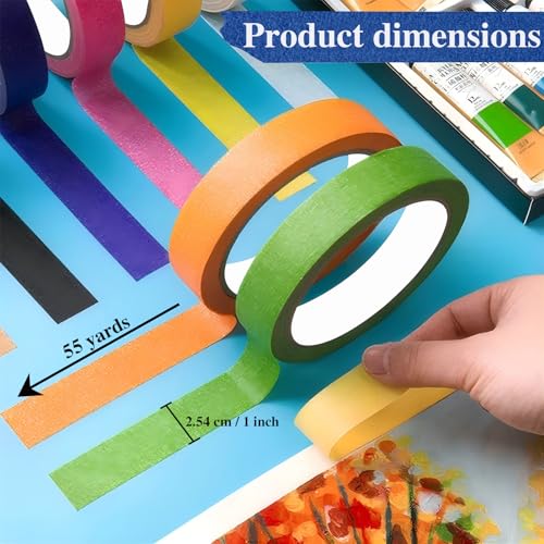 Colored Masking Tape, 1 Inch X 55 Yards X 12 Rolls, 600 Yards in Total.