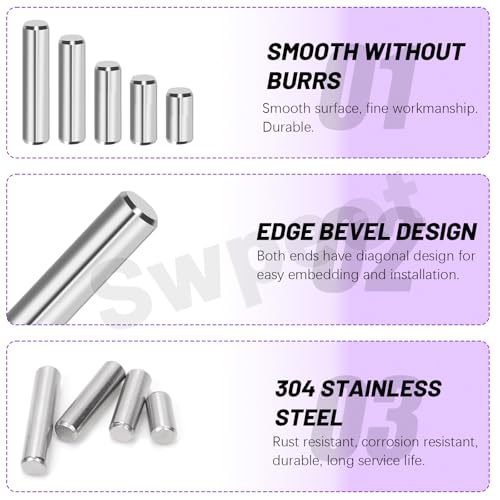 Swpeet 110Pcs 304 Stainless Steel M2/M3/M4/M5 Dowel Pins Assortment Kit - Metric Cylindrical Pins for Shelf Support, Furniture Assembly & Industrial Maintenance ( Includes Storage Box) - size: M2