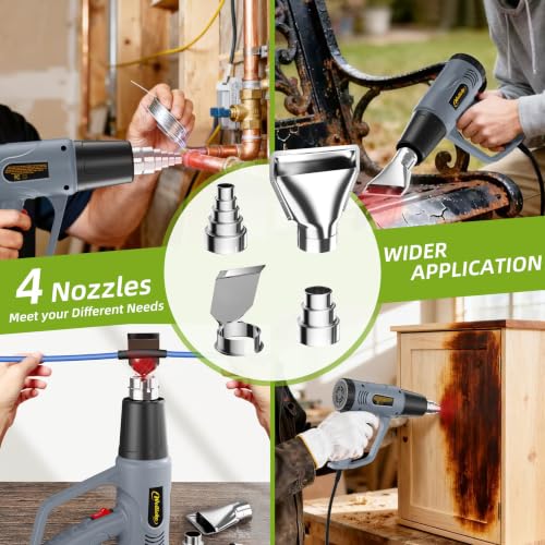 Heat Gun, 10Ft power cord Heavy Duty Hot Air Gun 572&1112℉ Dual Temperature Control 4 Nozzels & Paint Scraper Overload Protection for Paint Stripping (Heat Shrink Tubing Kit)