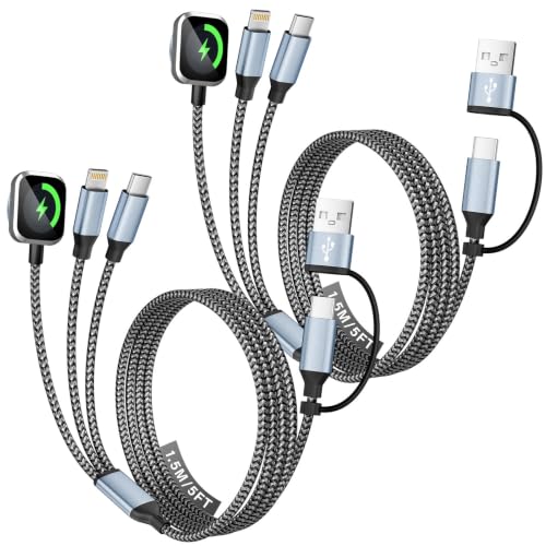 Travel Essentials 3 in 2 Multi Charging Cable for iWatch Charger/iPhone17-8 - color: Greywhite, size: 2Pack 5FT