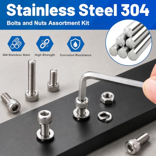706PCS M4 Hex Socket Head Cap Screw Assortment Kit 304 Stainless Steel - size: SS M4 706PCS
